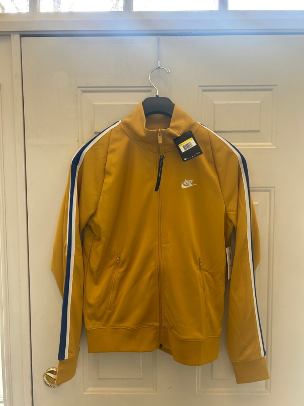 Nike Men’s Mustard Track Jacket with Navy & White Stripes